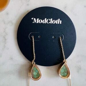 ModCloth Gold with Green Stones Drop Earrings